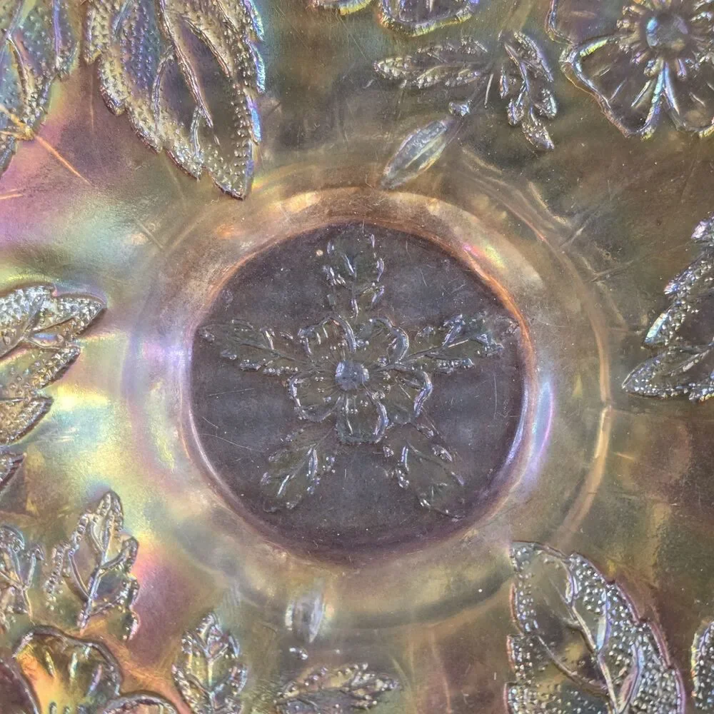Marigold Carnival Glass Candy Bowl Grapevine Pattern Vintage Home Decoration